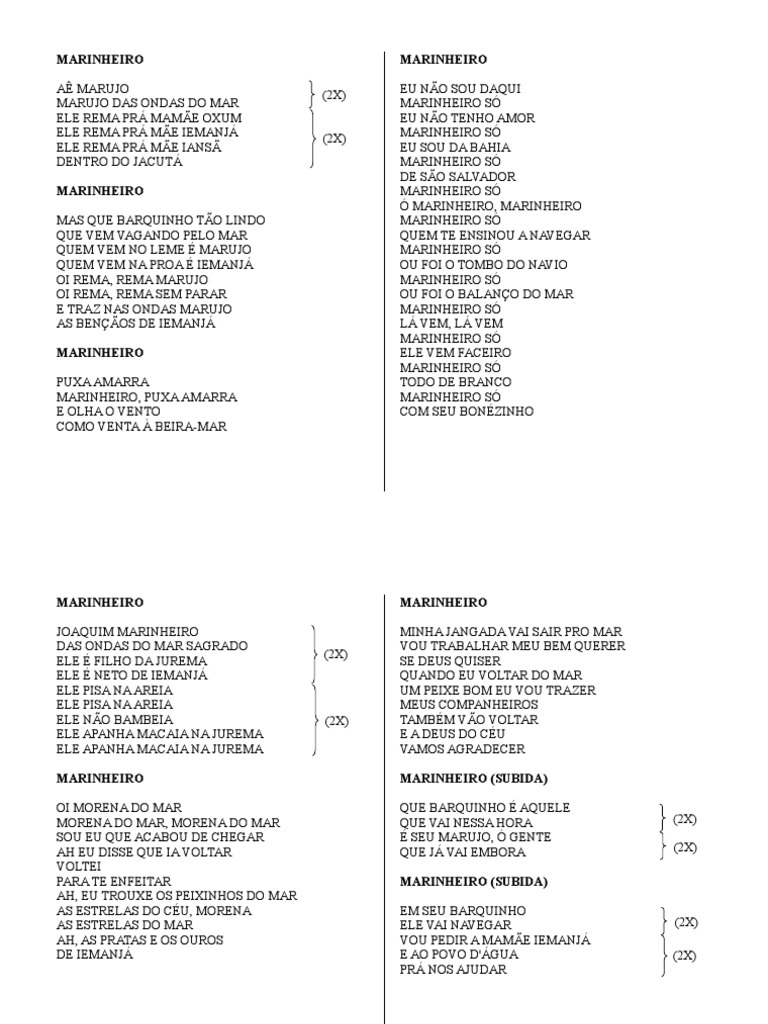 Umbanda - Pontos - Letras de Pontos de Caboclo - Marinheiro | PDF