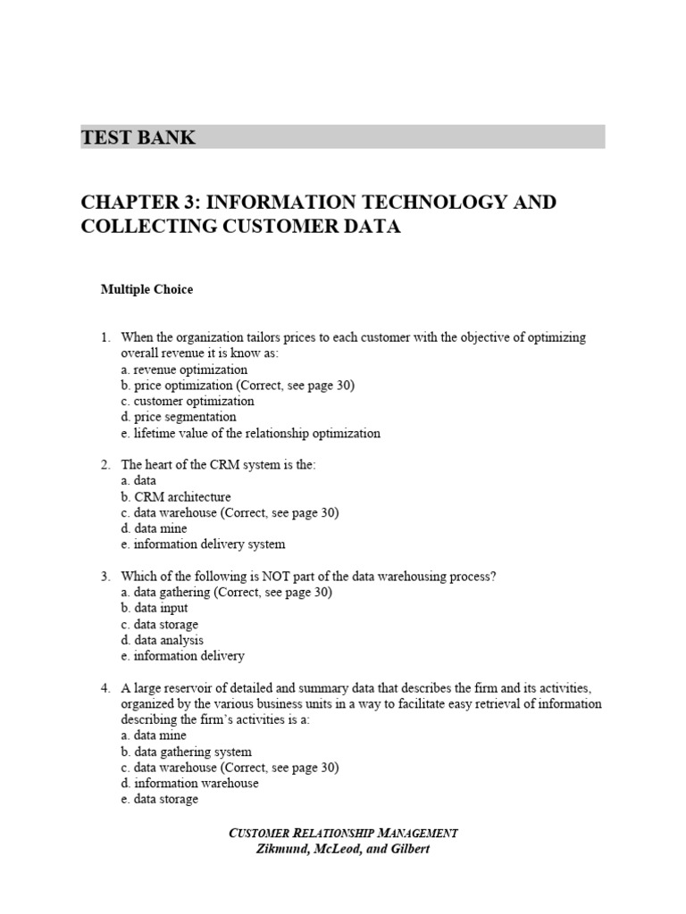 CRM & Customer Data Test Bank | PDF