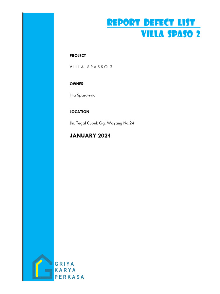 Villa Spaso 2 Defect Report January 2024 | PDF | Tap (Valve) | Plumbing