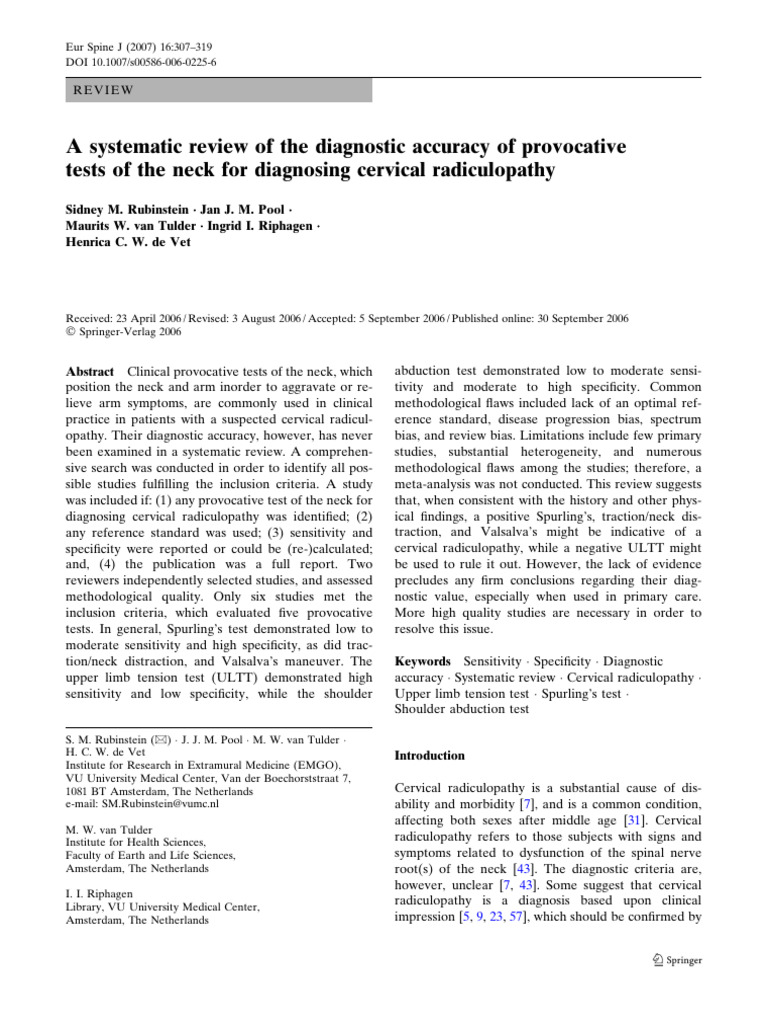 A Systematic Review of The Diagnostic Accuracy of Provocative Tests of ...