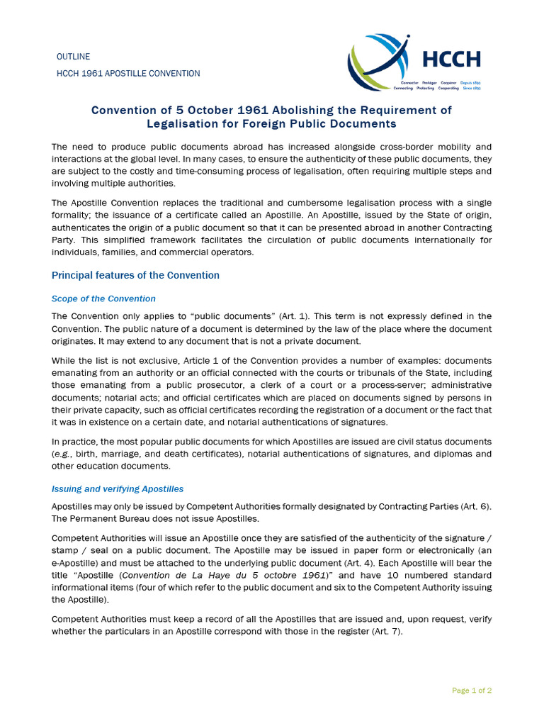 Apostille Convention Outline Pdf Authentication Signature