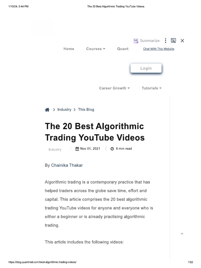 Best youtube videos on algo trading pdf