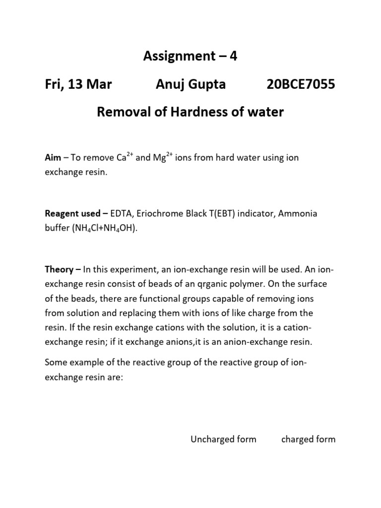 Ion Exchange Method for Water Hardness Removal | PDF | Ion Exchange | Ion