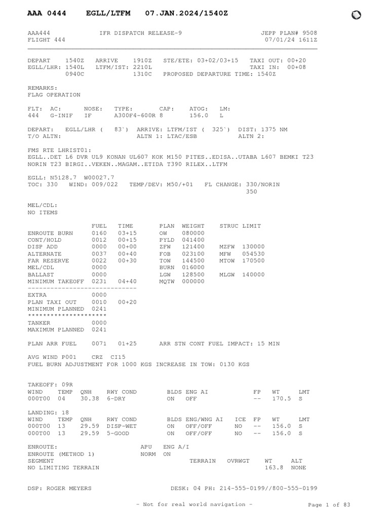 Flight 444 IFR Dispatch EGLL-LTFM | PDF | Air Traffic Control | Aviation