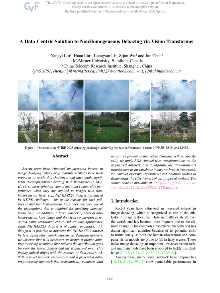 Data-Centric Non-Homogeneous Dehazing | PDF | Deep Learning ...