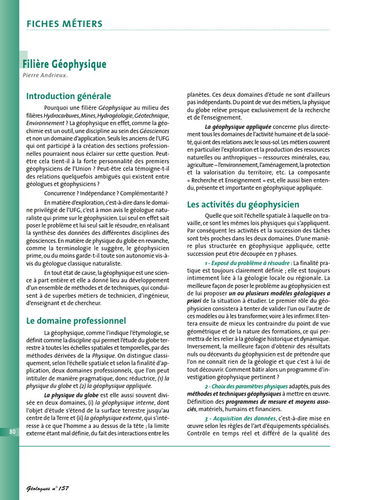 Métiers et enjeux de la géophysique | PDF | Prospection sismique | Géologie
