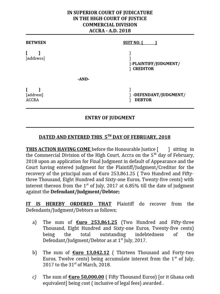 Entry of Judgment Template | Download Free PDF | Judgment (Law ...