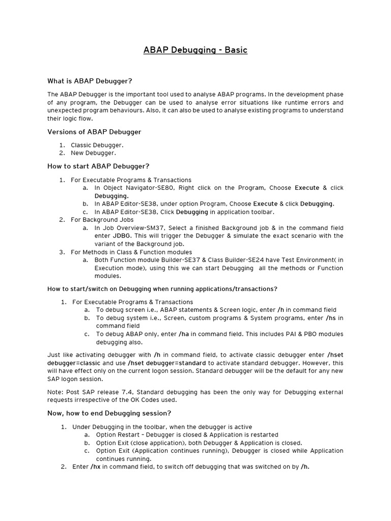 ABAP Debugging Essentials Guide | PDF | Debugging | Programming