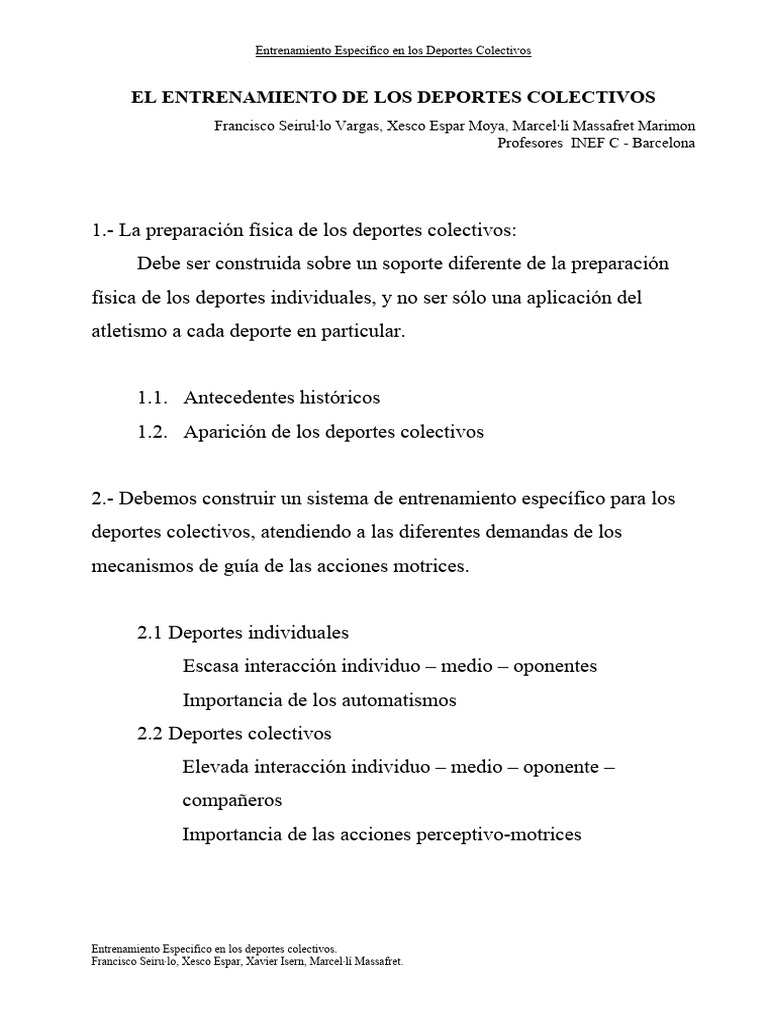 El Entrenamiento de Los Deportes Colectivos | PDF
