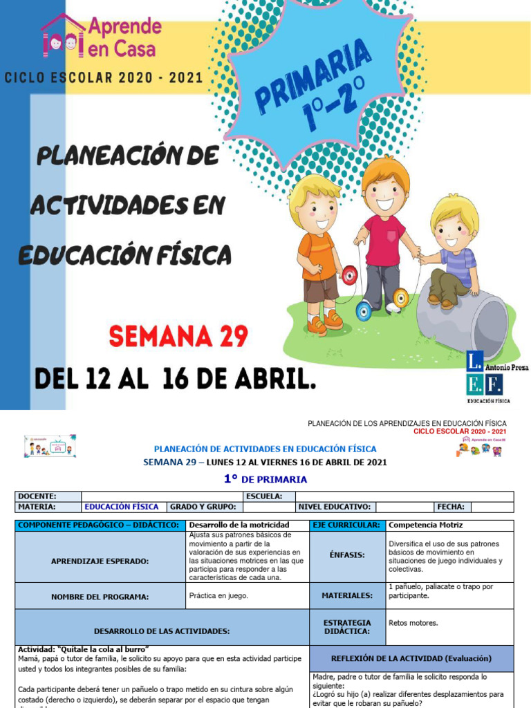Planeación de Educación Física Primaria | PDF | Educación primaria ...