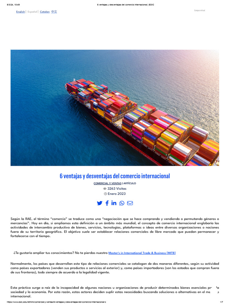 6 ventajas y desventajas del comercio internacional _ ESIC | PDF ...
