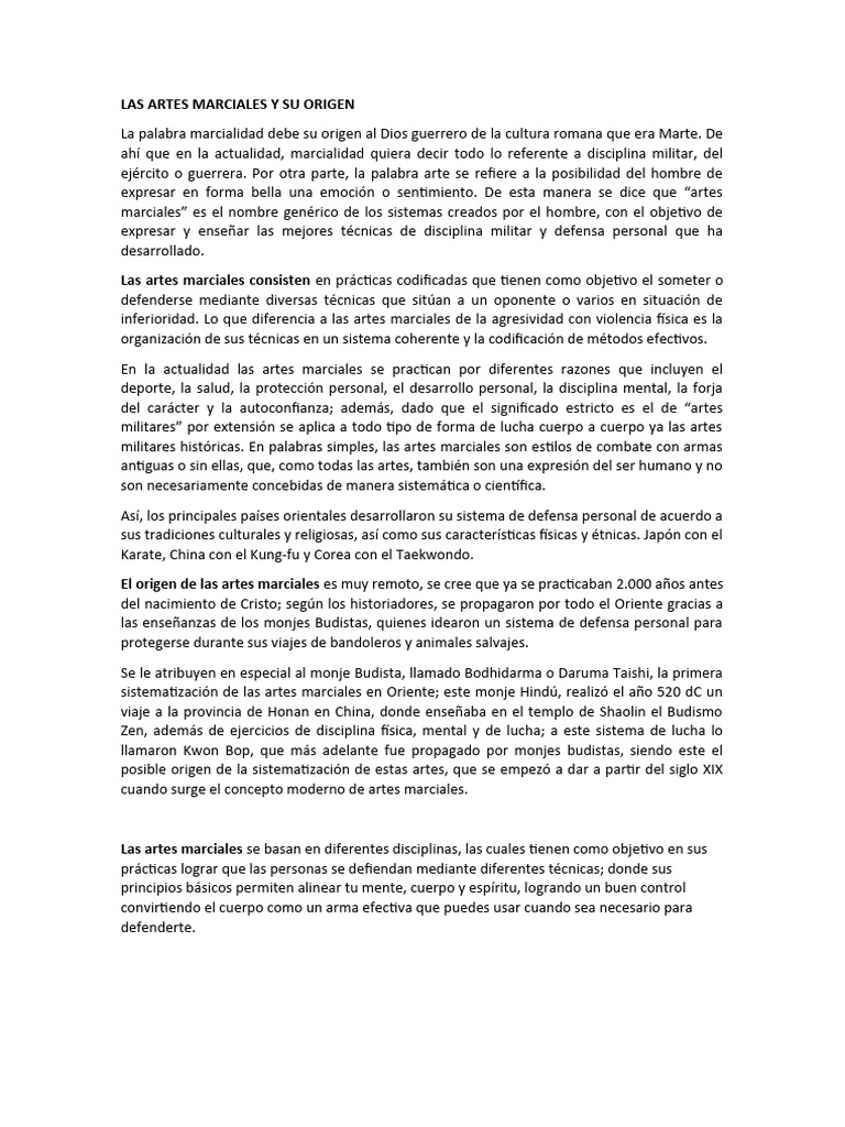 Origen y evolución de las artes marciales | PDF