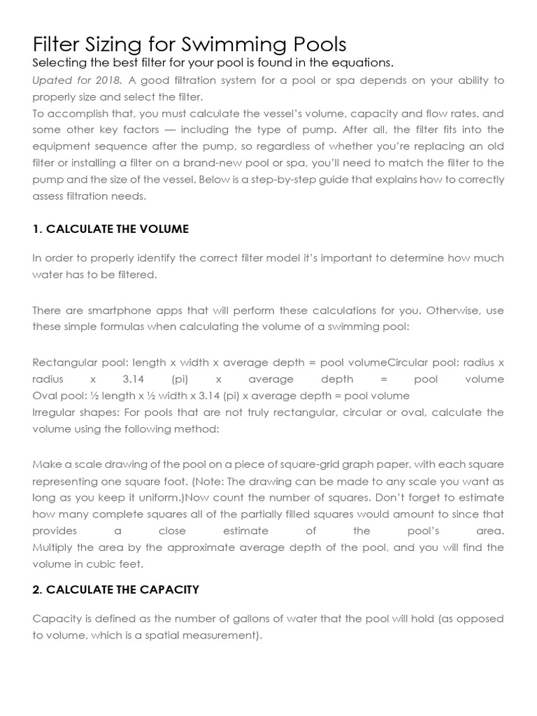 Filter Sizing For Swimming Pools PDF