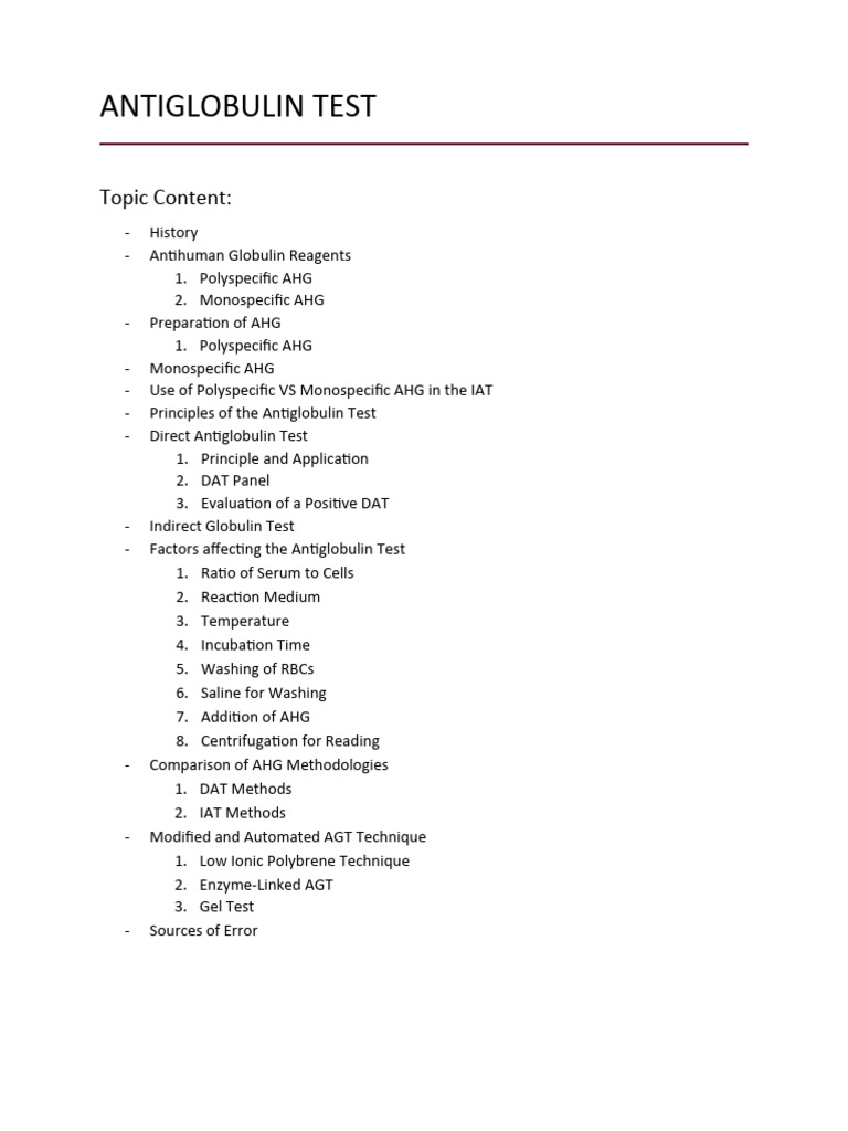 Antiglobulin Test: Topic Content | PDF | Antibody | Immunology