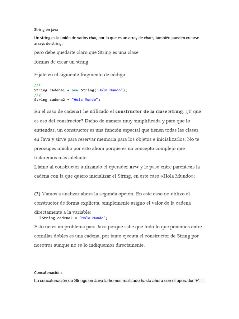 String en java pdf cadena inform tica constructor programaci n