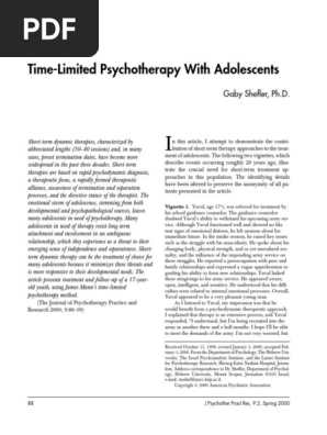 Time-Limited Psychotherapy With Adolescents