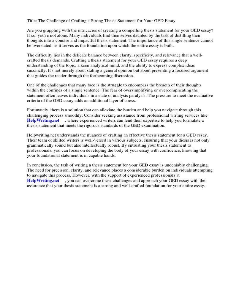 Ged Essay Thesis Statement | PDF