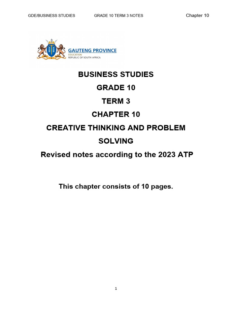 Chapt Er 10 Creative Thinking & Problem Solving | PDF