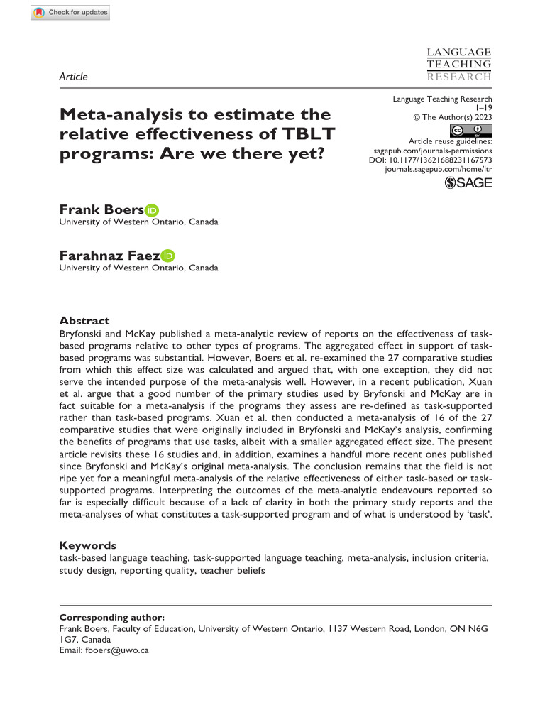 Boers Faez 2023 Meta Analysis To Estimate The Relative Effectiveness of ...