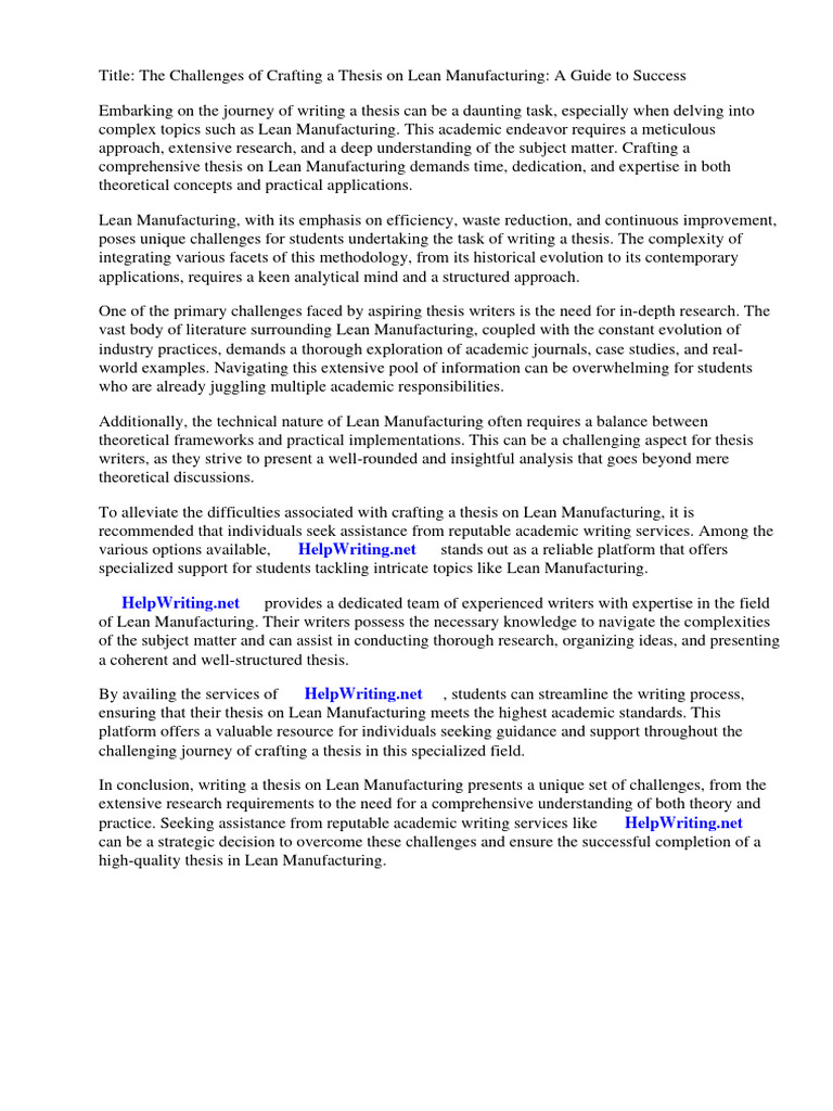 Thesis On Lean Manufacturingpdf Pdf Lean Manufacturing Six Sigma