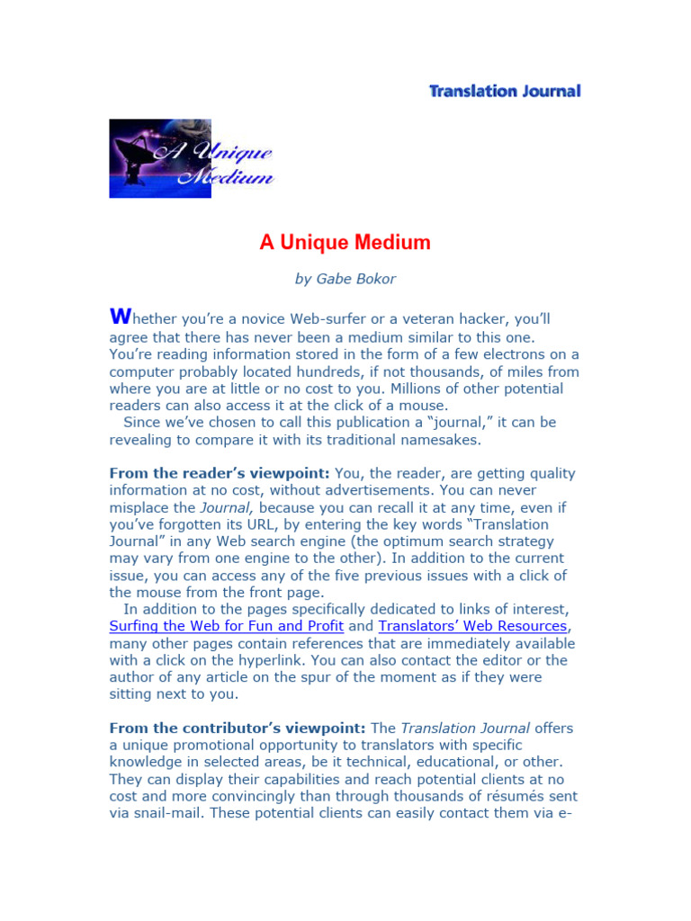 A Unique Medium | PDF