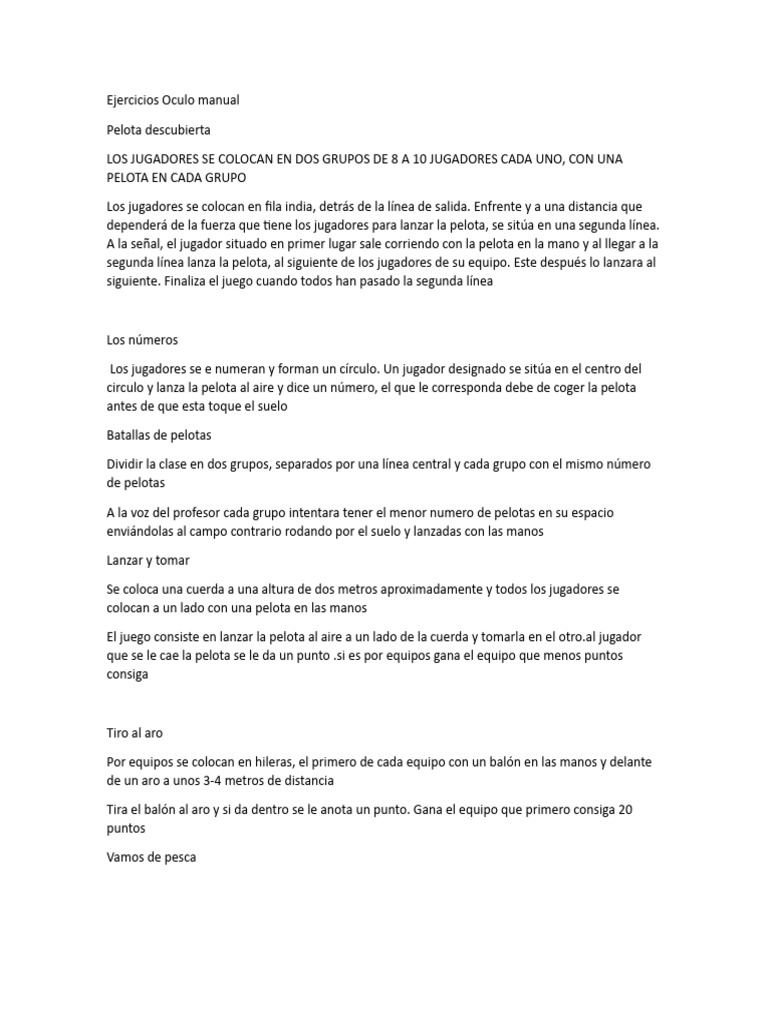 Ejercicios de Coordinación Óculo-Manual | PDF | Pelota | Vóleibol