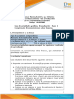 Guia de actividades y Rúbrica de evaluación Paso 1 - Comprensión de conocimientos sobre finanzas