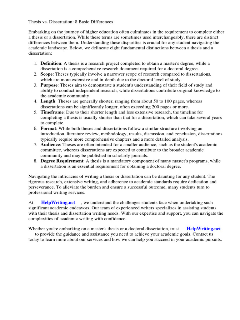 Thesis Vs Dissertation 8 Basic Differences Download Free Pdf Thesis