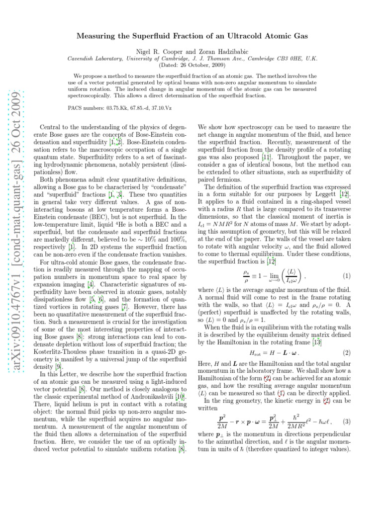Measuring Superfluid Fraction in Atomic Gases | PDF | Angular Momentum ...