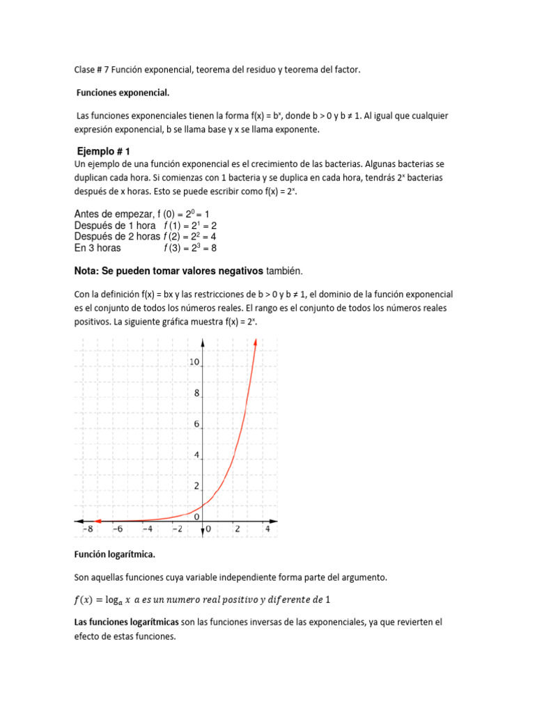 Clase 7 funci n exponencial logar tmica teorema del residuo y