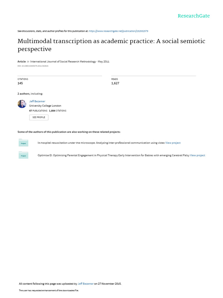 Multimodal Transcription As Academic Practice A Social Semiotic 