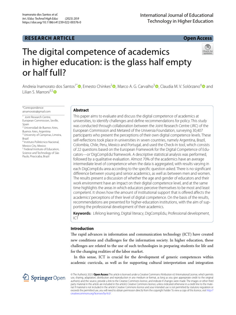 The Digital Competence of Academics in Higher Education - Is The Glass ...