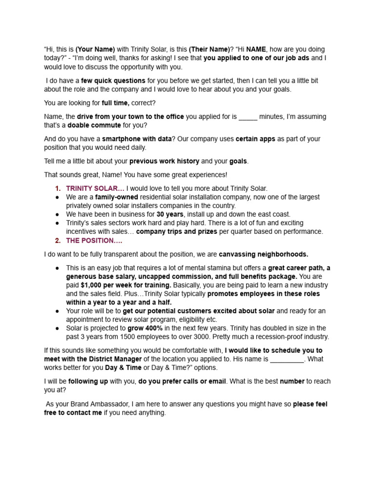 Brand Ambassador Script for Trinity Solar | PDF | Business | Economies