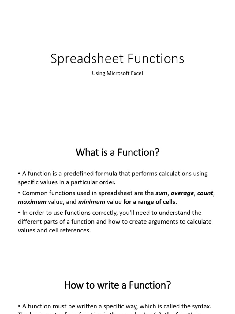 Spreadsheet Functions All | PDF