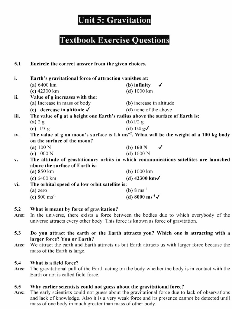 9th Phy Chap 5 Exercise MCQs & SQs | PDF