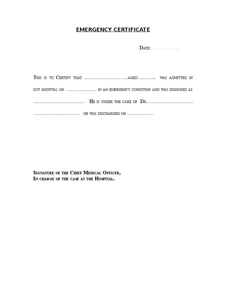 Emergency Medical Certificate Format | PDF