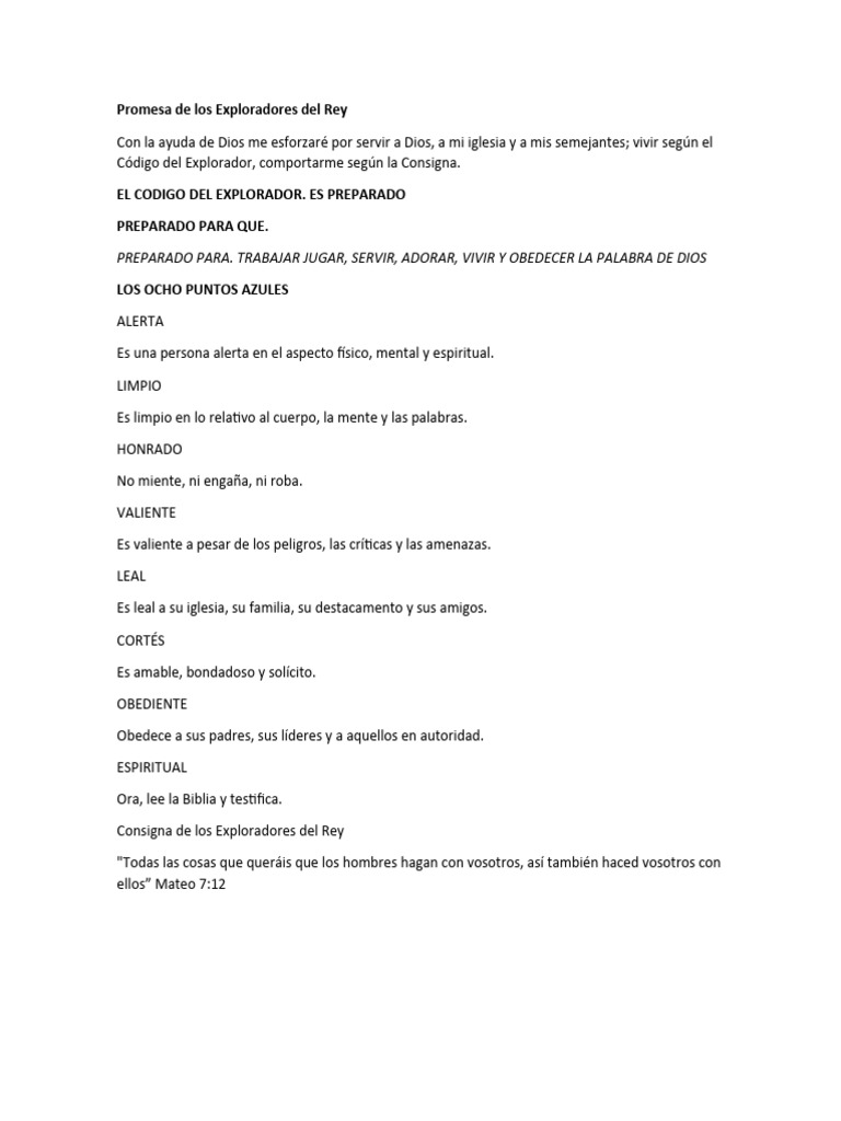 Promesa y Código de los Exploradores del Rey | PDF