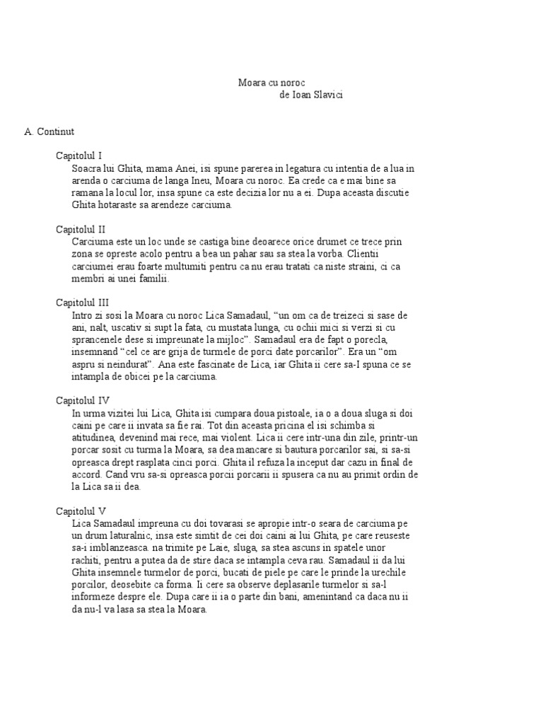 Cate Capitole Are Moara Cu Noroc Moara Cu Noroc-Rezumat Pe Capitole 66c2a | PDF
