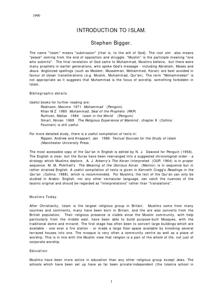 Islam Introduction Pdf Prophets And Messengers In Islam Muhammad