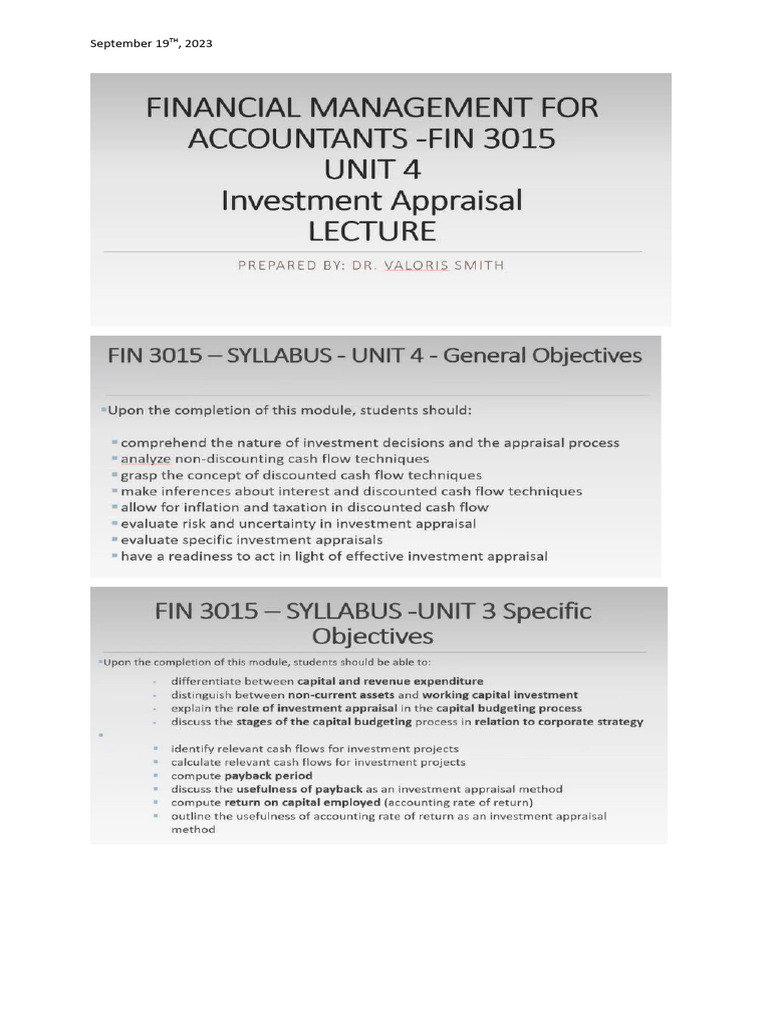 Unit 4 Notes Investment Appraisal.01 PDF