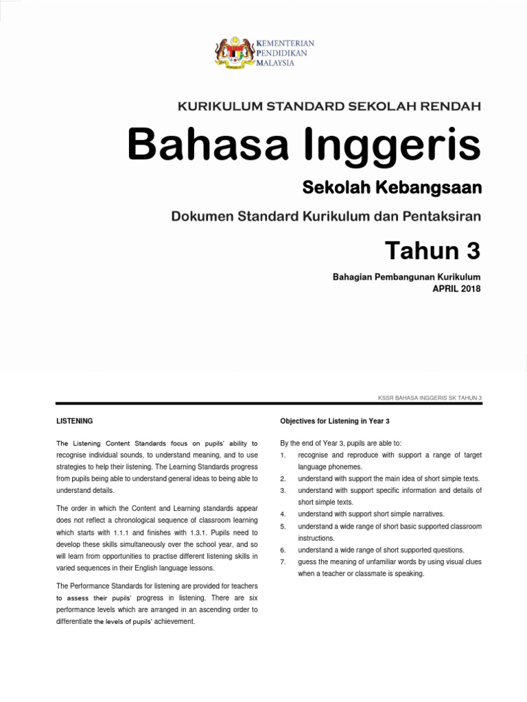 Year 3 English Listening & Speaking Skills | PDF | Teachers | Curriculum
