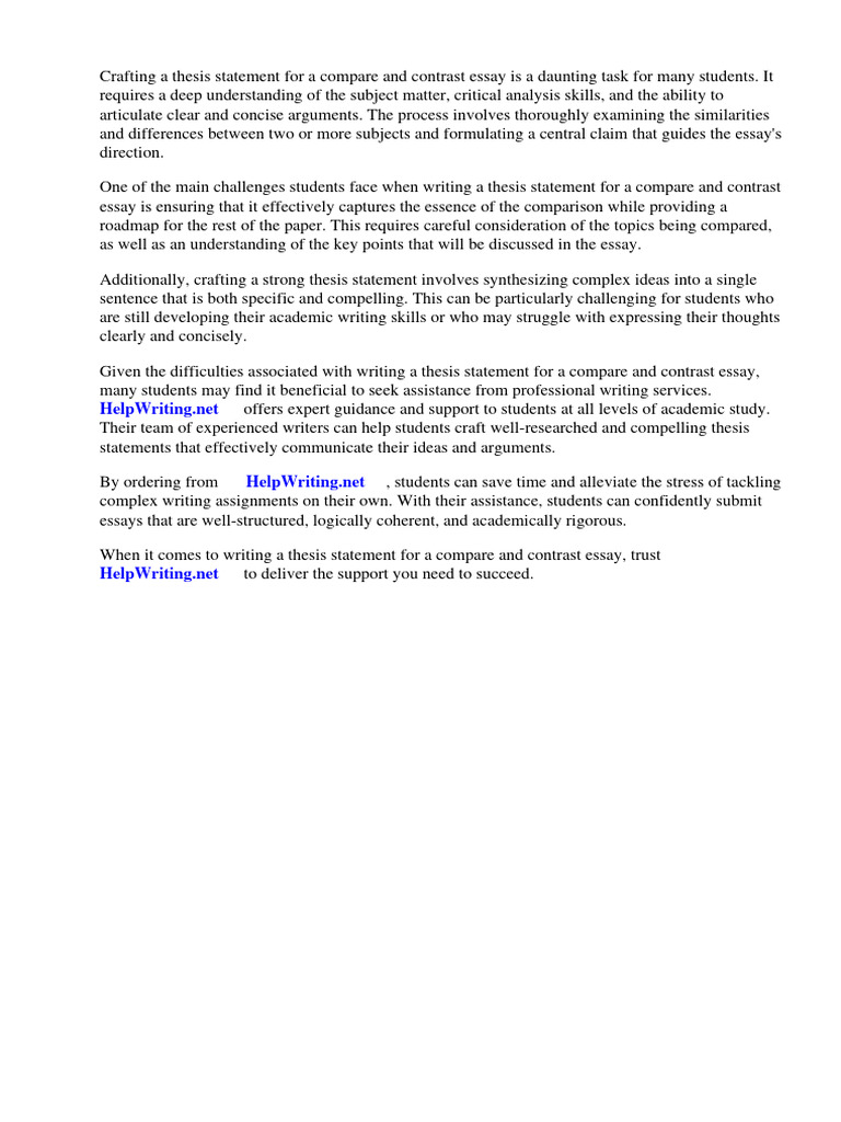 A Thesis Statement in A Compare and Contrast Essay | PDF | Essays | Thesis