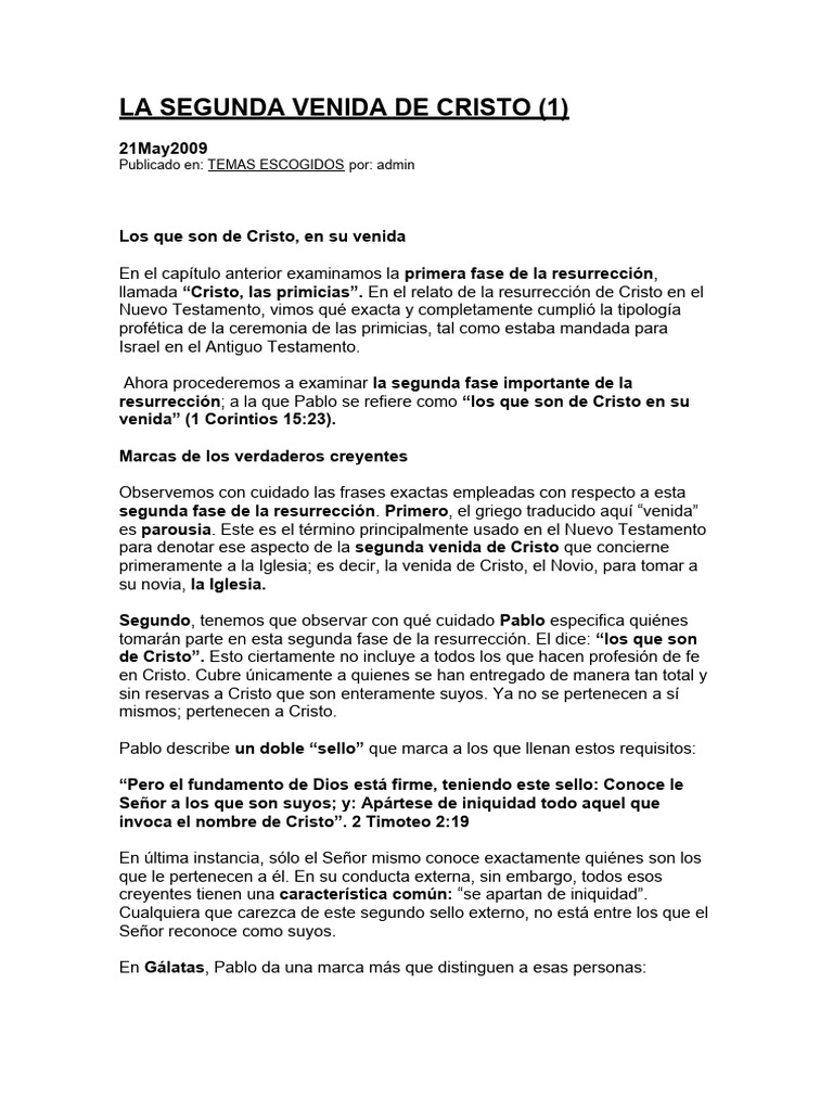 LA SEGUNDA VENIDA DE CRISTO | PDF | La resurrección de Jesús | Jesús