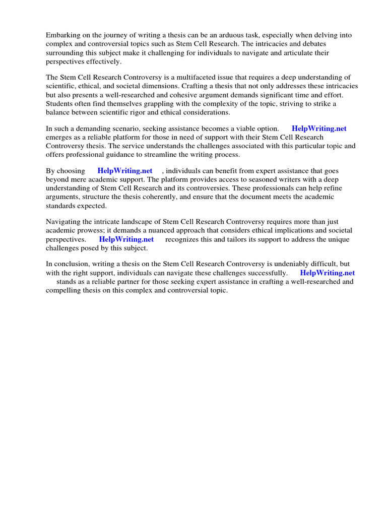 Stem Cell Research Controversy Thesis | PDF | Cloning | Stem Cell