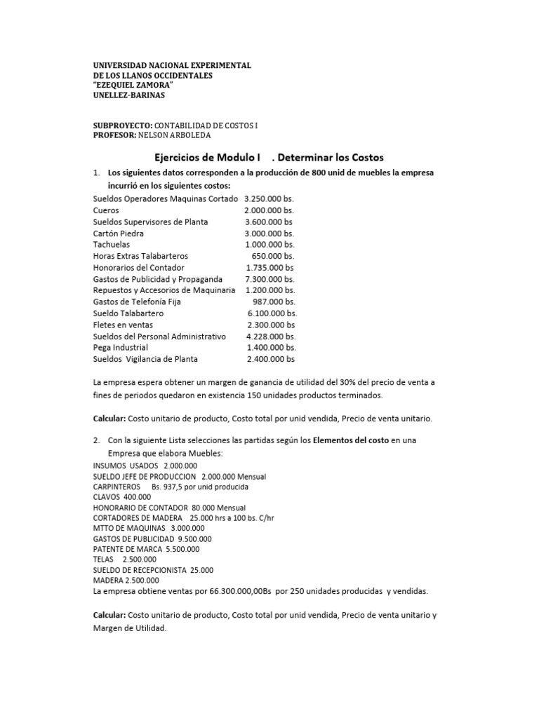 Ejercicios Resueltos de Contabilidad de Costos | PDF | Estado de ...