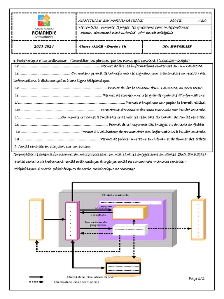 Contrôle Informatique 3ACB 2023-2024 | PDF | Ingénierie informatique ...