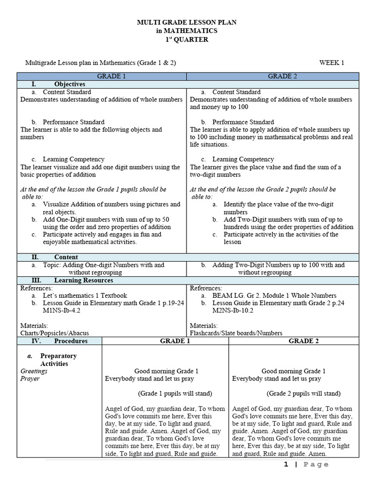 FINAL Multigrade Lesson Plan in Mathematics | PDF