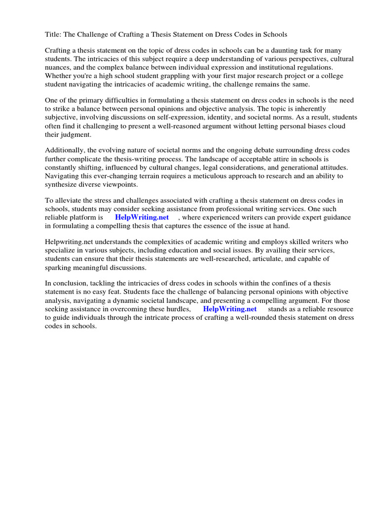 Thesis Statement Dress Codes Schools Download Free PDF Sexism