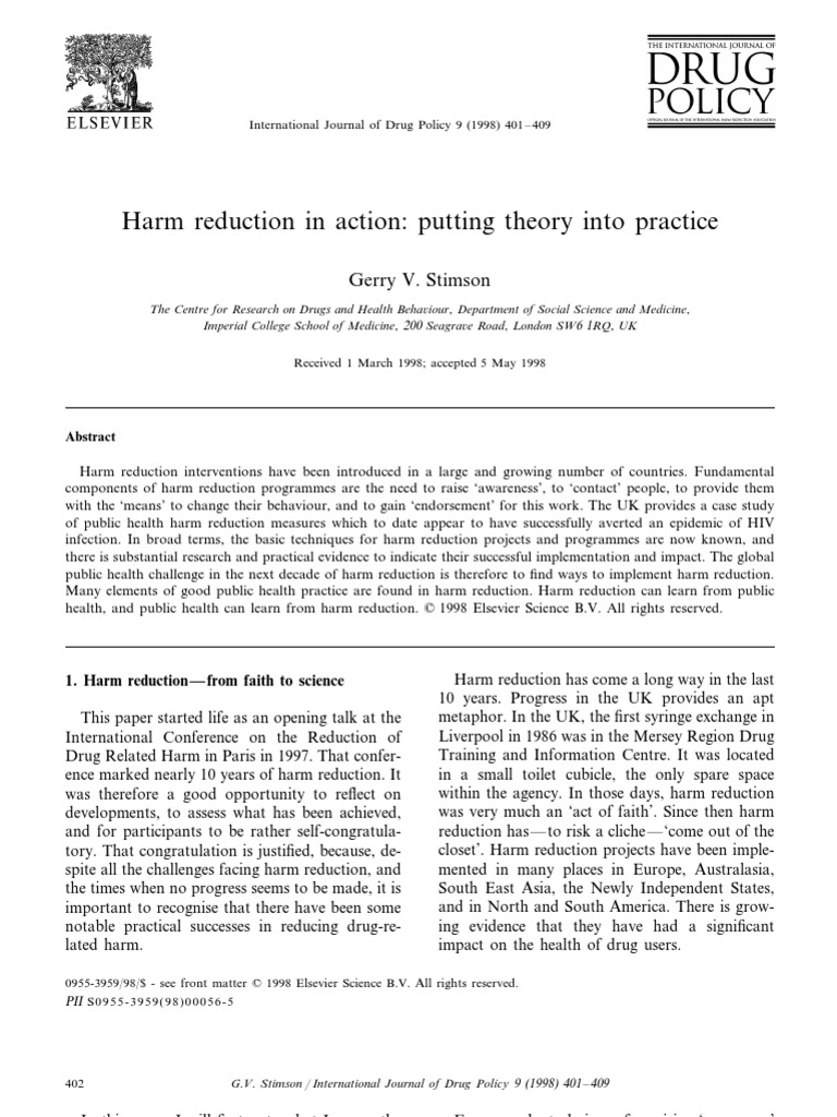 Harm Reduction in Action Putting Theory Into Practice PDF Hiv/Aids