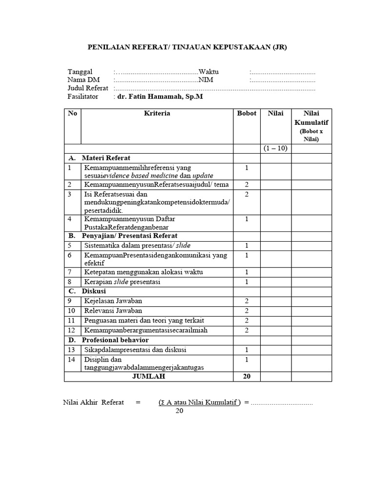 Penilaian Referat dan Journal Reading | PDF